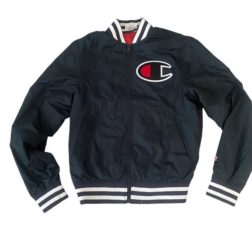 Vintage Champion Bomber Varsity Jacket Size XS Embroidered Logo Black White MY23